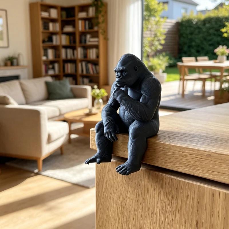 3D‑Printed Thinking Gorilla Ornament, Meditating Sitting Ape Decor, Gift for Home Bookshelf & Office Desktop Decoration