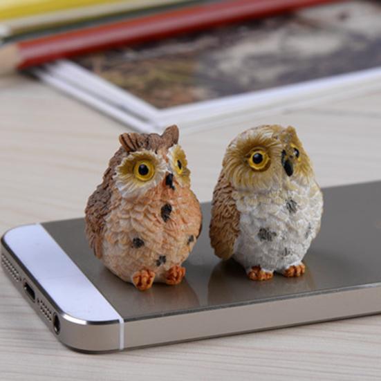 Mini Sova Soška Pryskyřice Ručně Malovaná Sova Ozdoba Miniaturní Zvířecí Figurka pro DIY Mikro Krajinu Bonsaj Vílí Zahrada Dekorace