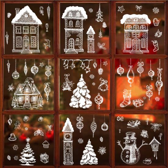 9Pcs/Set Christmas Stickers Self-adhesive Glass Film Snowman Elk Santa Claus Xmas Tree Patterns Removable