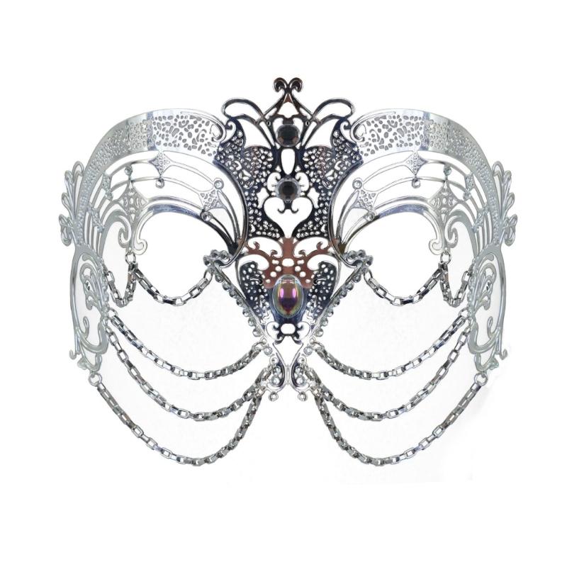 Rhinestones Masquerade Mask Metal Tassels Mask Masquerade Party Eye Mask for Women Wedding Masquerade Halloween Cosplay серебряный