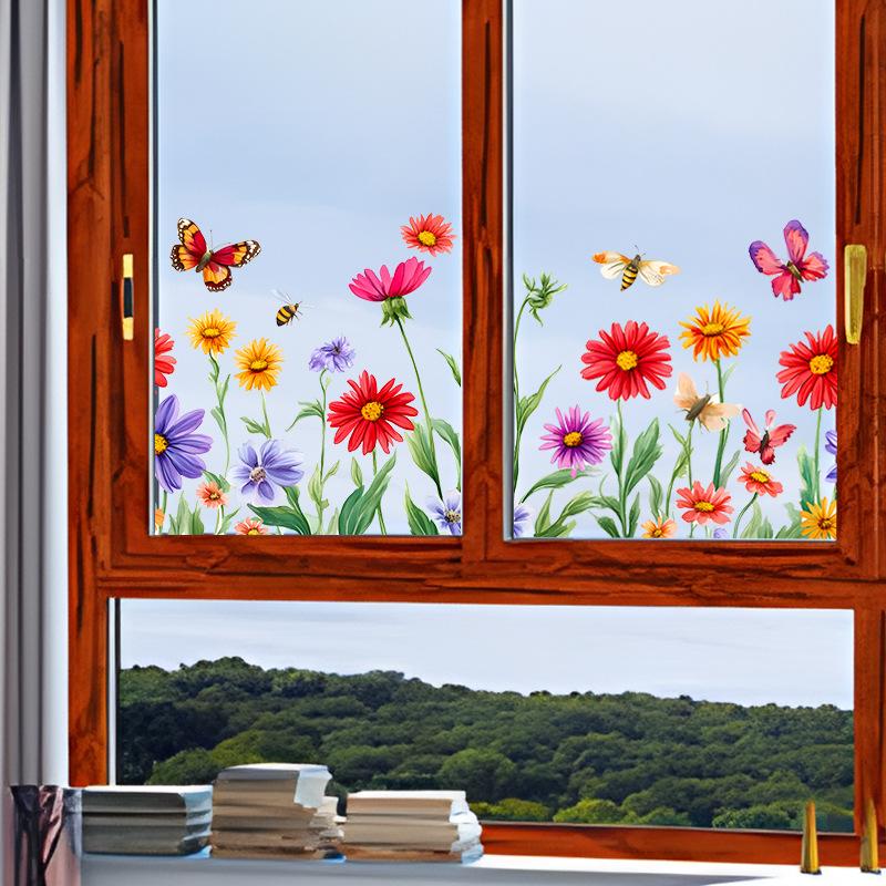 Vivid Flower Glass Sticker Self-Adhesive for Kitchen Fridge Bedroom Window Door Home Decoration Removable Wall Decal