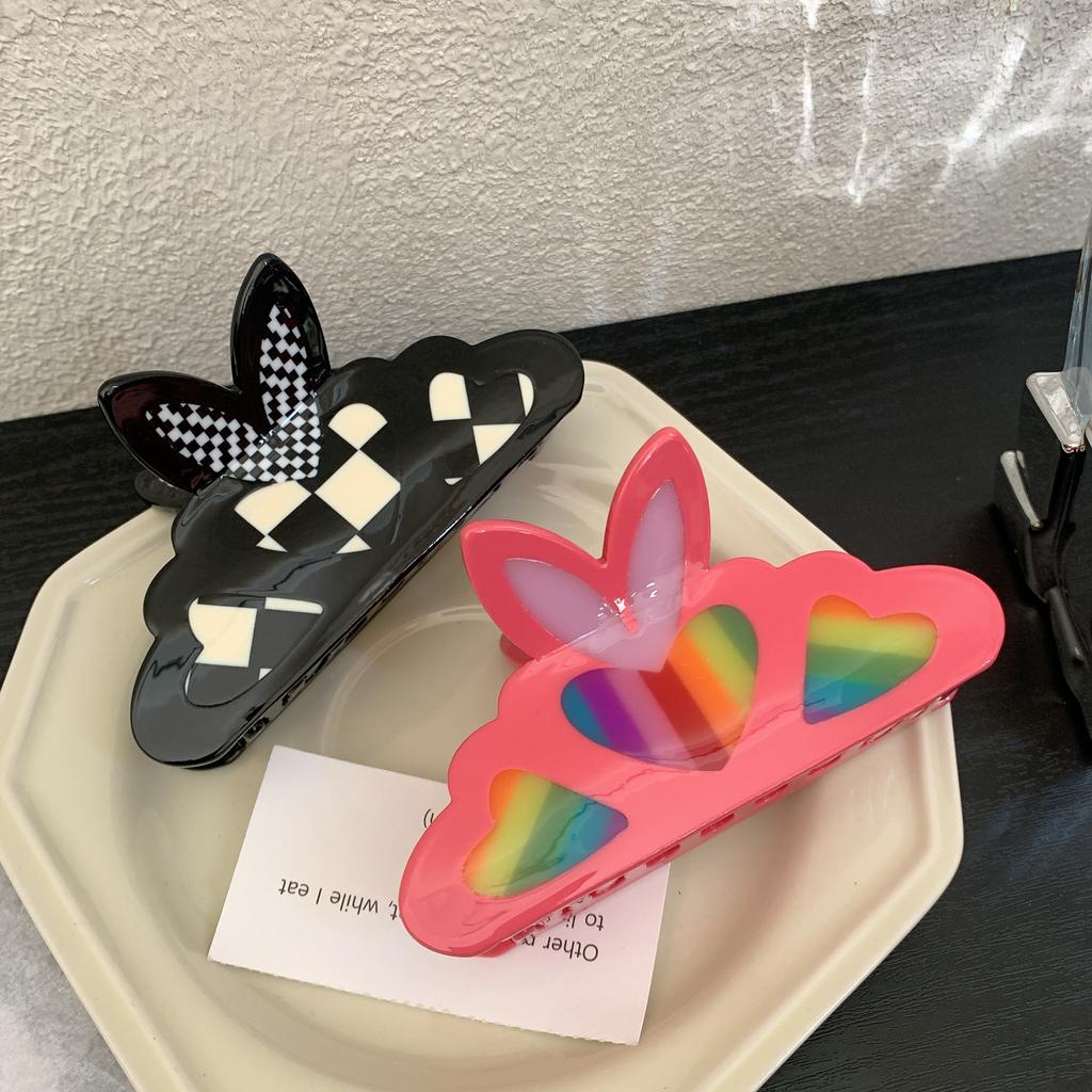 1pc Valentine's Day Love Rainbow Butterfly Grip Clip High End Color blocked Sweet and Cute Shark Clip Hair Accessory