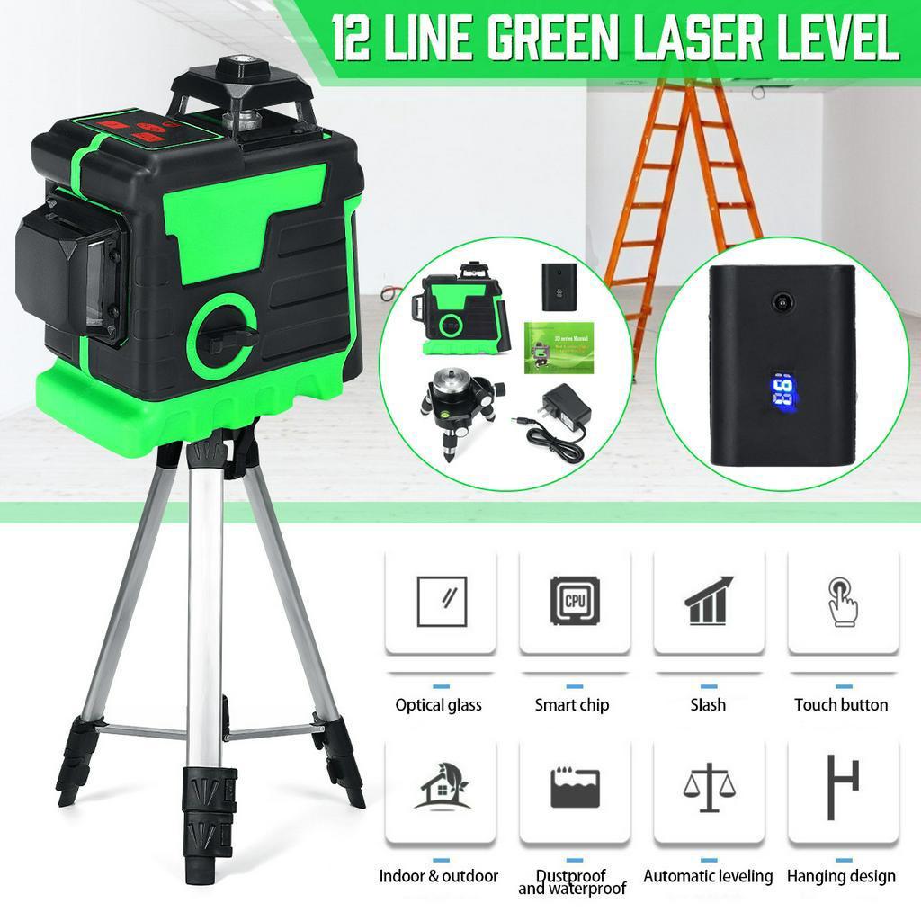3D Self Leveling Rotary Laser Level Green 12 Lines Cross Line Laser Measure Tool New