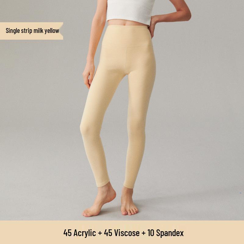 Women's High Waist Fleece-Lined Stretchy Warm Leggings - Acrylic Antibacterial, Slim Fit, Thickened for Autumn
