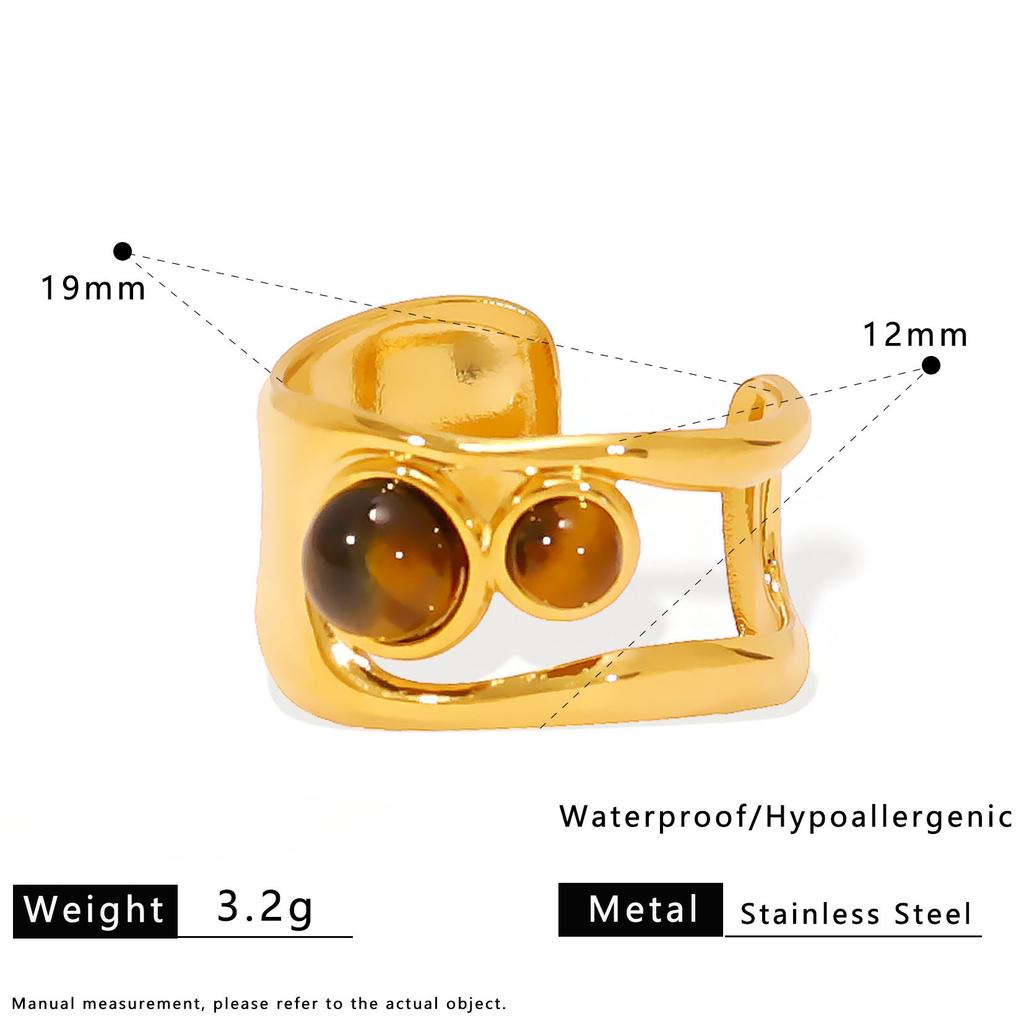 French Natural Stone European American Vintage Open Ring Stainless Steel Gold-Plated Bracelet Ring Combination Fashion Bangle