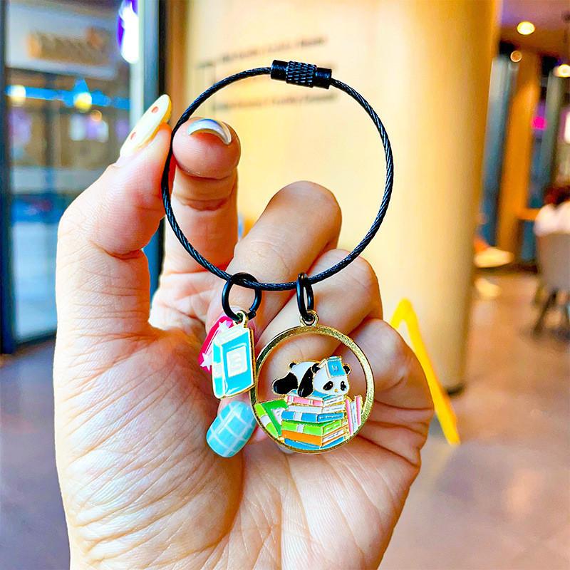 National Style Adorable Panda Bamboo Keyring Exquisite Metal Gift For Couples And Friends