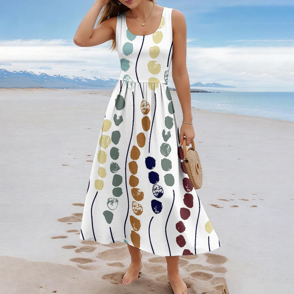 Ladies' Floral Summer Casual and Fashionable Sleeveless Long Dress