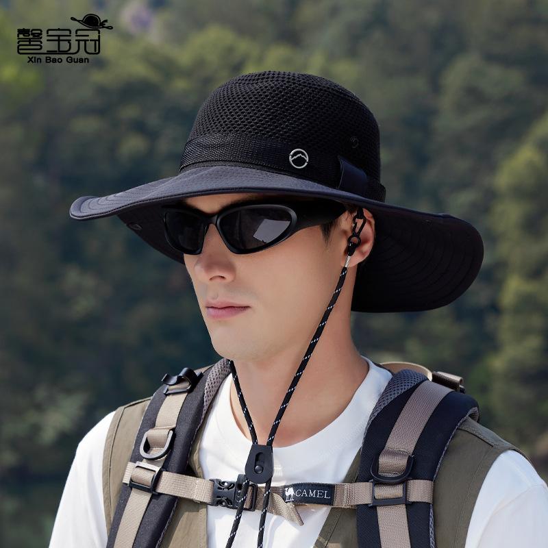 Summer Hollow Breathable Sunscreen Hat Men's Outdoor Mountaineering Fishing Sun Hat Fashion Big Head Circumference Bucket Hat