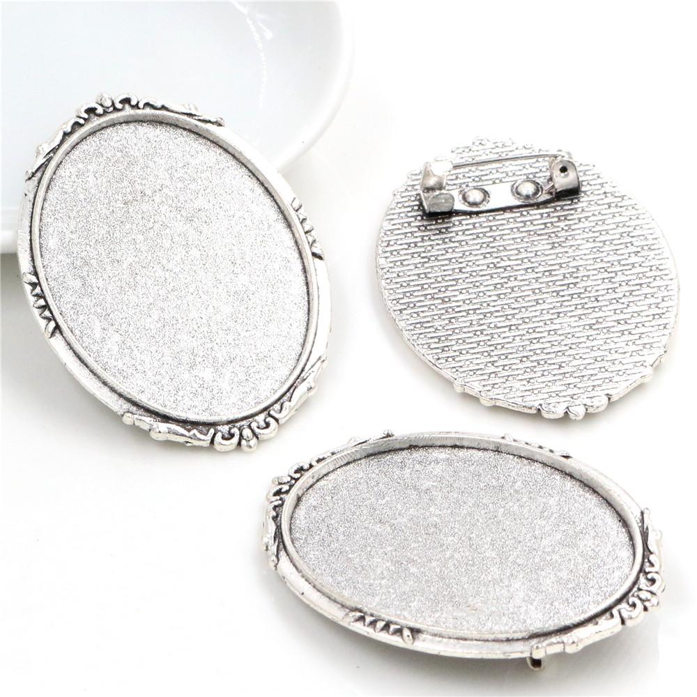 New Fashion 5pcs 30x40mm Inner Size Antique Silver Plated Gold Color Bronze Black Pin Brooch Simple Style Base Setting Pendant