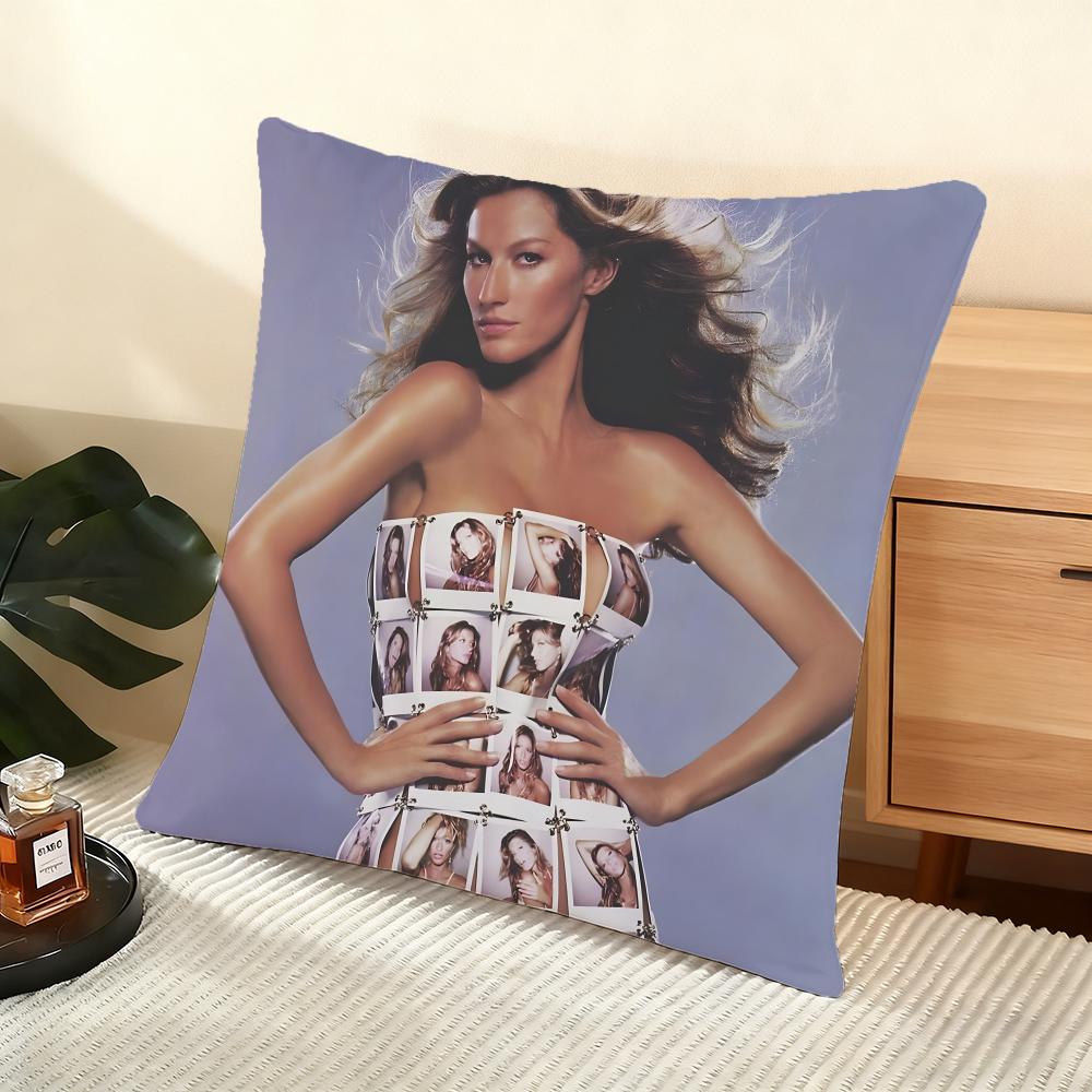 Cushion Cover Silky Short Plush Home Sofa Cushion Cover - Invisible Zipper Home Decoration Gisele Bundchen Model