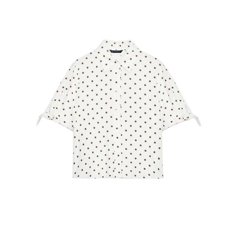 Summer New Product Women's Clothes Casual Style Lapel Ramie Blended Short Sleeve Bows Shirt Tops 8206730