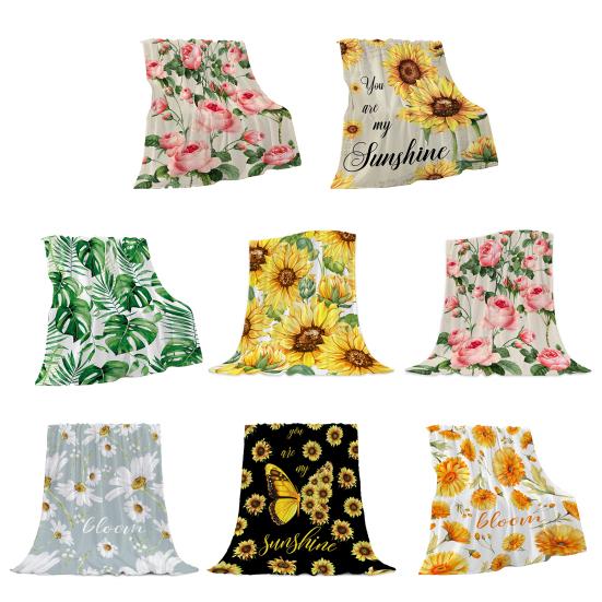 Spring Summer Flowers Blanket Soft Cozy Flannel Floral Nap Blanket Washable Daisy Sunflower Throw Blanket for Bed Couch Sofa Farmhouse Decor