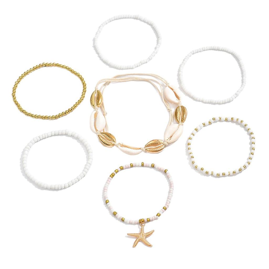 Bohemian rice bead bracelet European and American white shell accessories beach vacation wind stacked hand jewelry women