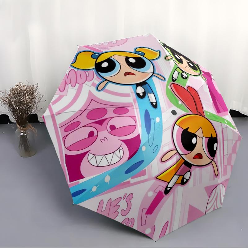 Powerpuff Fashionable Automatic Opening/Closing Folding Umbrella. Portable and Foldable, Ideal for Gift, Travel, and Daily Use.