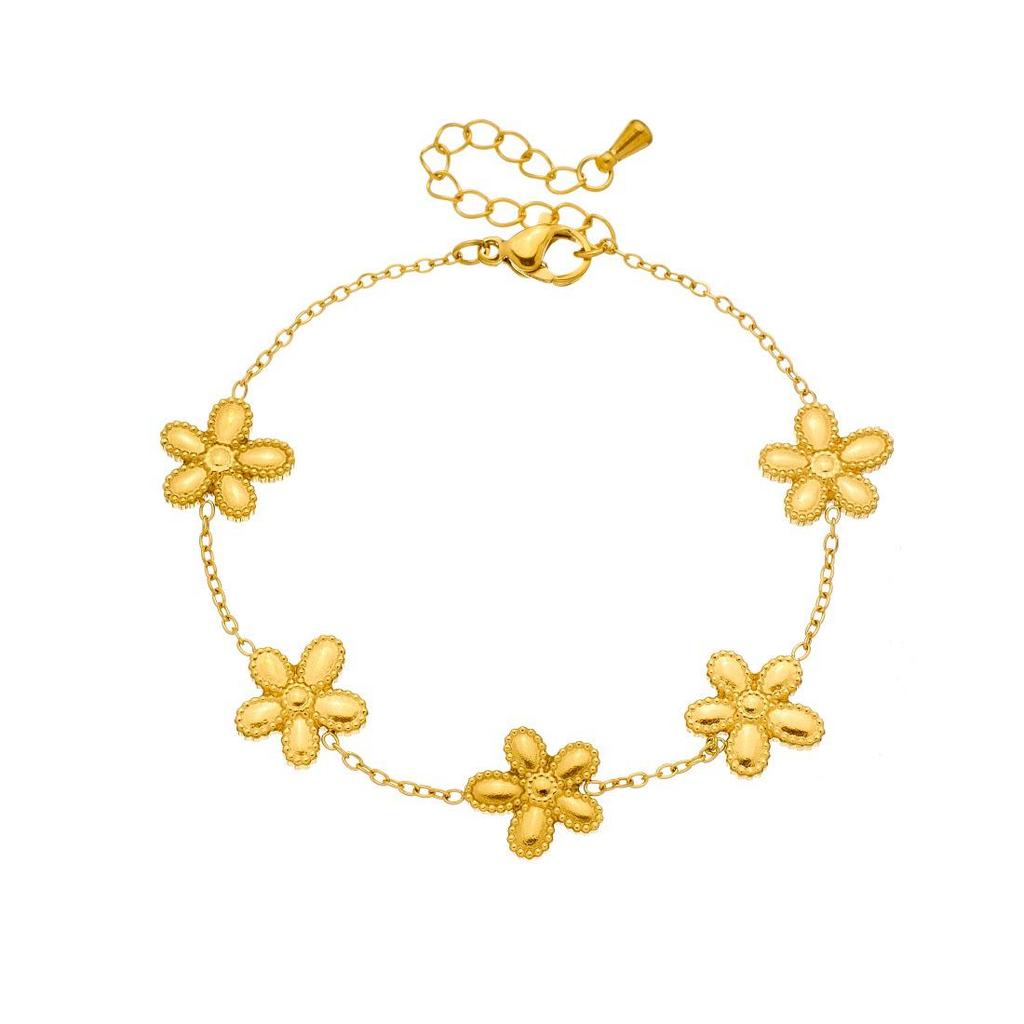 Elegant Korean-Style Gold-Plated Flower Pendant Necklace Set in Stainless Steel