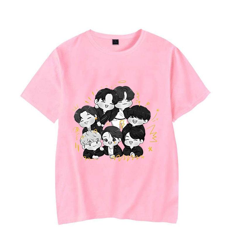 Novas Camisetas Kpop com Estampa de Desenho Animado Moda Y2k Feminina Verão Camiseta Femme Casual Manga Curta Gola Redonda Tops Camisetas