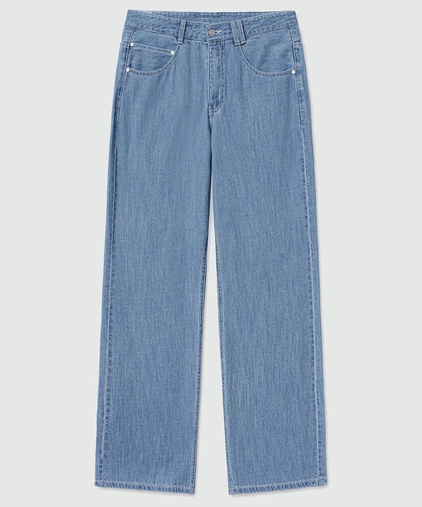 DECET [Summer Linen-Like] Linen Like Mid Rise Wide Jeans Dcpt039Blue