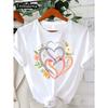 European Size Trebalena Women's Short Sleeve T-Shirt - Floral  Heart Print Round Neck Blouse with Short Sleeves, Random