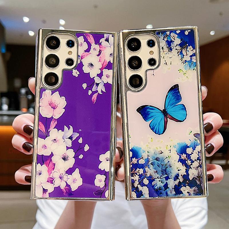 Bling Silver Frame Plating Flower Case For Samsung Galaxy A54 A34 A24 A14 A04S A53 A13 S23 Ultra S21 S22 Plus iPhone 13 14 Pro Max Soft TPU Cover