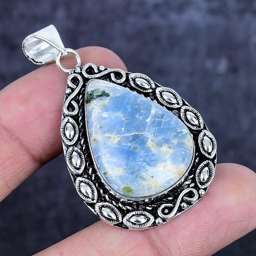 Natural Aquamarine Gemstone Handmade 925 Sterling Silver Pendant 2.17" ETC-14312