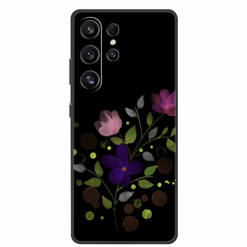 For Samsung Galaxy S26 Ultra Case Cute Floral Black Luxury Soft Silicone Back Cover For Samsung S26 Ultra Cases GalaxyS26 Ultra