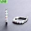 Blaike 925 Sterling Silver Round Hoop Earrings For Women Blue /White Fire Opal Earrings Rainbow Stone Circle Piercing Ear Jewelry