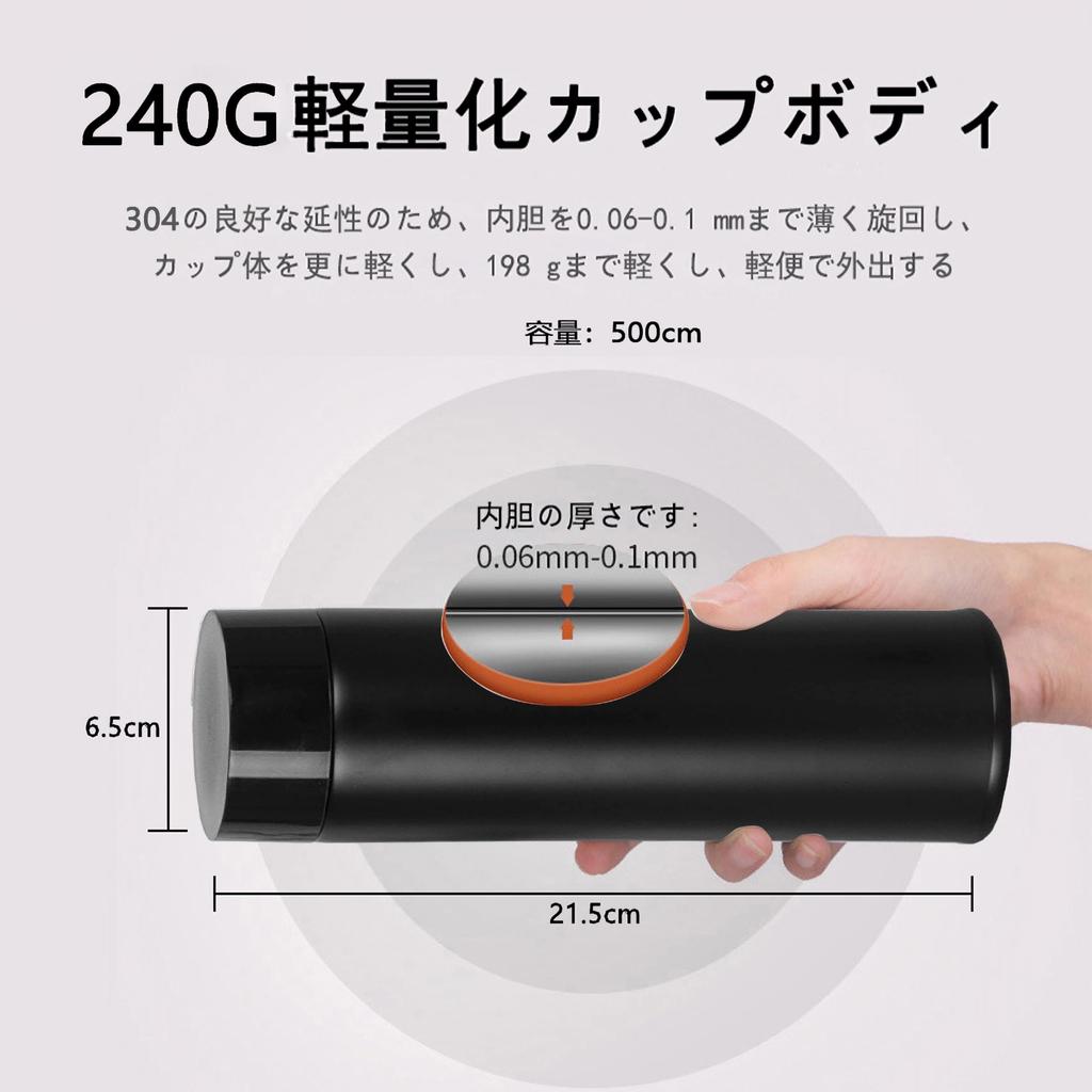 IOLOYU 500ml Thermos Stainless Steel Water Bottle, Easy to Clean, Stylish Coffee Water Bottle, Lightweight, Large Capacity, Insulated, Slim, Direct