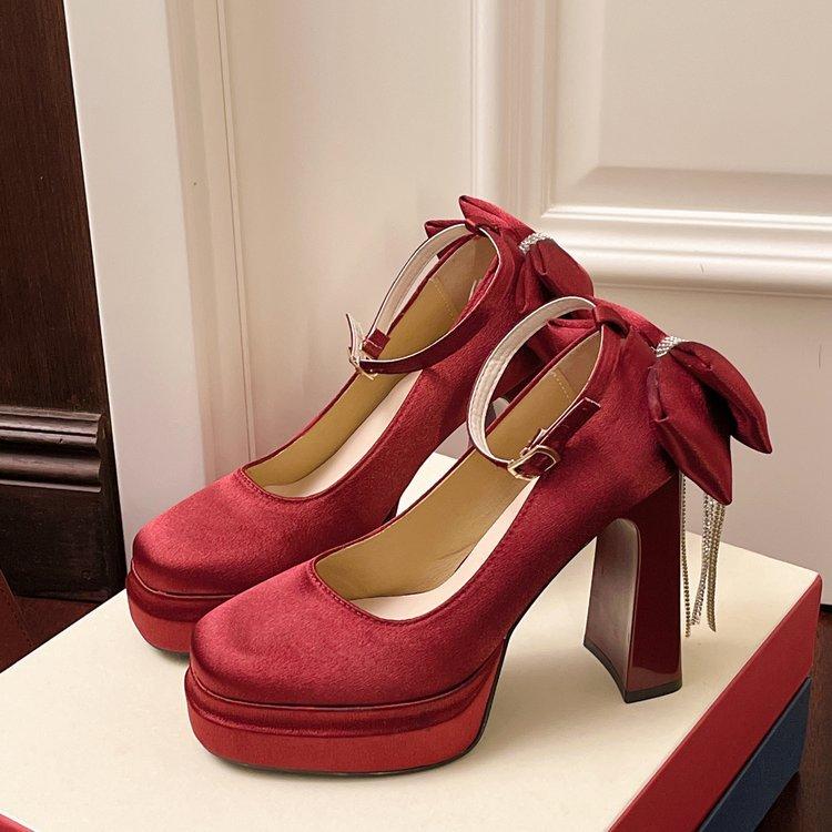 2025 new Chinese Mary Jane shoes platform thick heel cheongsam high heels gentle fairy style single shoes pork kidney shoes