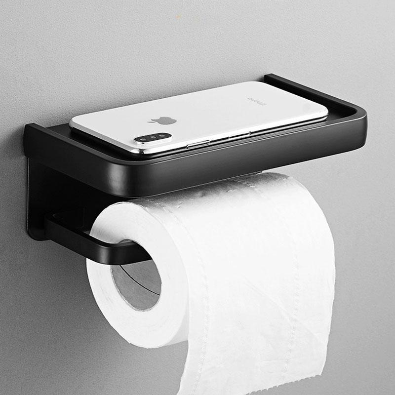 Toilet Paper Holder Aluminum Alloy Wc Storage Organizer Roll Paper Phone Shelf Holder Bathroom Accessories