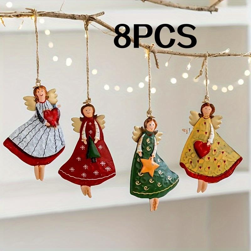 

Set of 8 Retro Angel Ornaments - Dreamy Themed Wooden Christmas Tree Decorations, Suitable for Christmas Trees, Home, Garden and Office S
