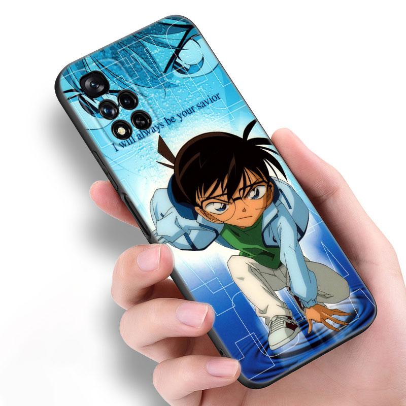 Anime Detective Conan Black Silicone Phone Case For Xiaomi POCO X3 X4 NFC F5 M3 M4 M6 X5 X6 Pro F3 F4 GT 5G C55 C65 M5