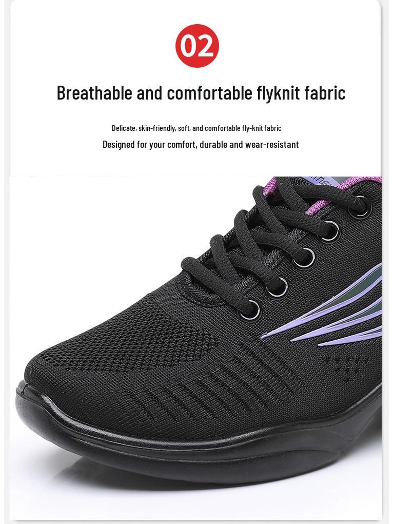 Women's Soft Sole Shock-Absorbing Dance Shoes with Breathable Mesh and Mid-Heel for Casual Square Dancing