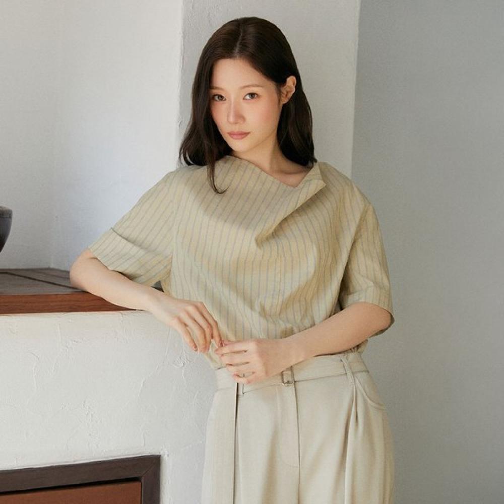 On On Cowl Neck Stripe Blouse New6mb407 BLUE STRIPE/S_01