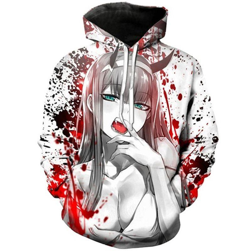 

Cozy And Stylish Anime Darling In The Franxx Zero Two Pattern Unisex Hoodie Gray,XL