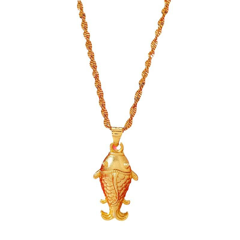 Gold-Plated Double Water Ripple Necklace with Goldfish Pendant - Popular Non-Fading Eastern Jewelry