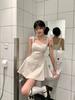 French square collar polka dot suspender dress women's summer waist thin sweet a-word skirt small fluffy short skirt