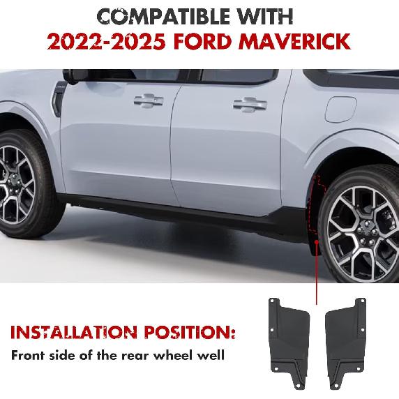 Mabett Rear Wheel Splash Shield Covers For -2025 Ford Maverick Accessories All-Weather Splash Guard Prevent Mud And Stone Debris 2PCS