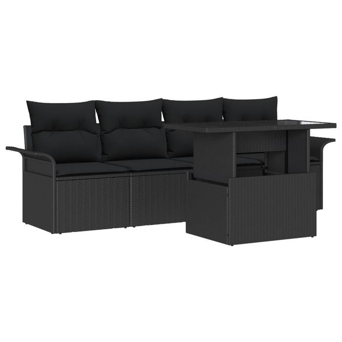 VidaXL Ensemble de canapés de jardin 5 pièces avec coussins Noir Poly Rattan 3348189