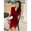 Pink Knitted Dress for Women's Autumn and Winter New High-cold Imperial Sister Wind Inner with Slim-fitting Bottoming Hip-wrapped Sweater Skirt