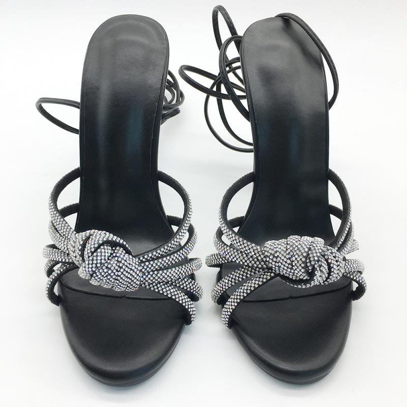 2023 Strappy Rhinestone Stiletto High Heel Mules - Elegant Backless Party Shoes for Women