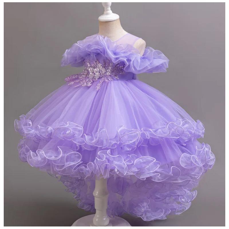 Mädchen Kinder Schleppkleid Elegant Mädchen Aufführung Rüschenrock Prinzessinnenrock Blume Kinder Hochzeit Mädchen