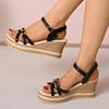 Wedge Sandals Women's Fashion Round Toe Metal Buckle Cross Slim Strap Platform Non-Slip High Heel Plus Size Shoes