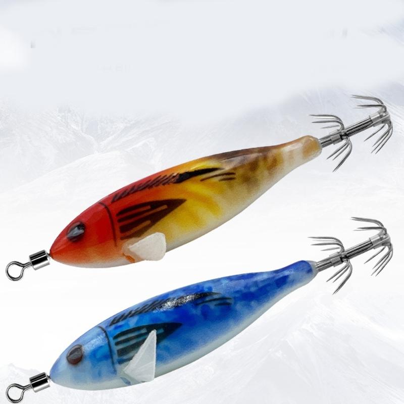 8cm 5.6g Glow Squid Jig Shrimp Lure Baits Squid Glow Jig Hook for Saltwater Fishing Artificial Baits 5pcs