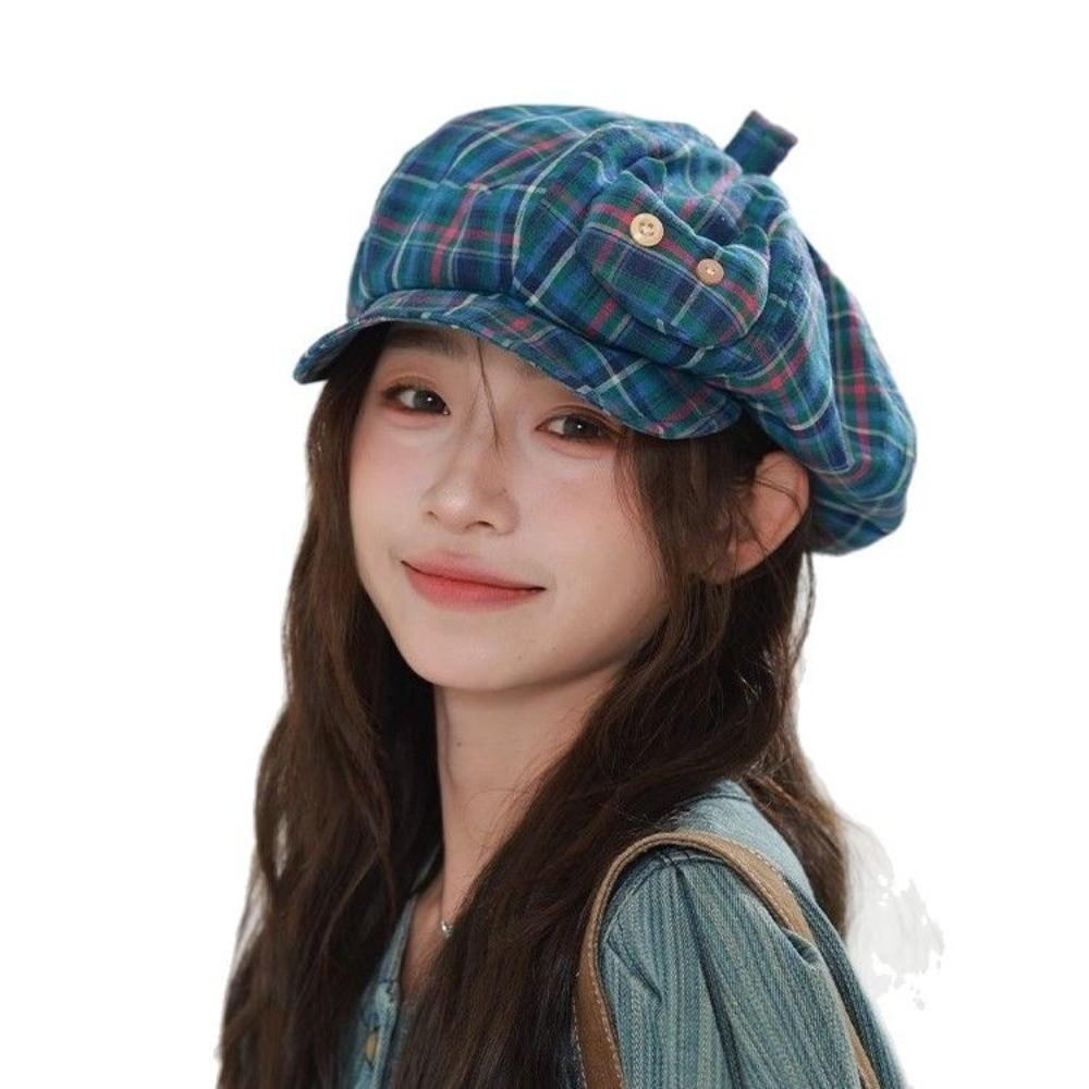 Sun Protection Plaid Cloud Berets Korean Style Octagonal Caps Ins Newsboy Cap Female