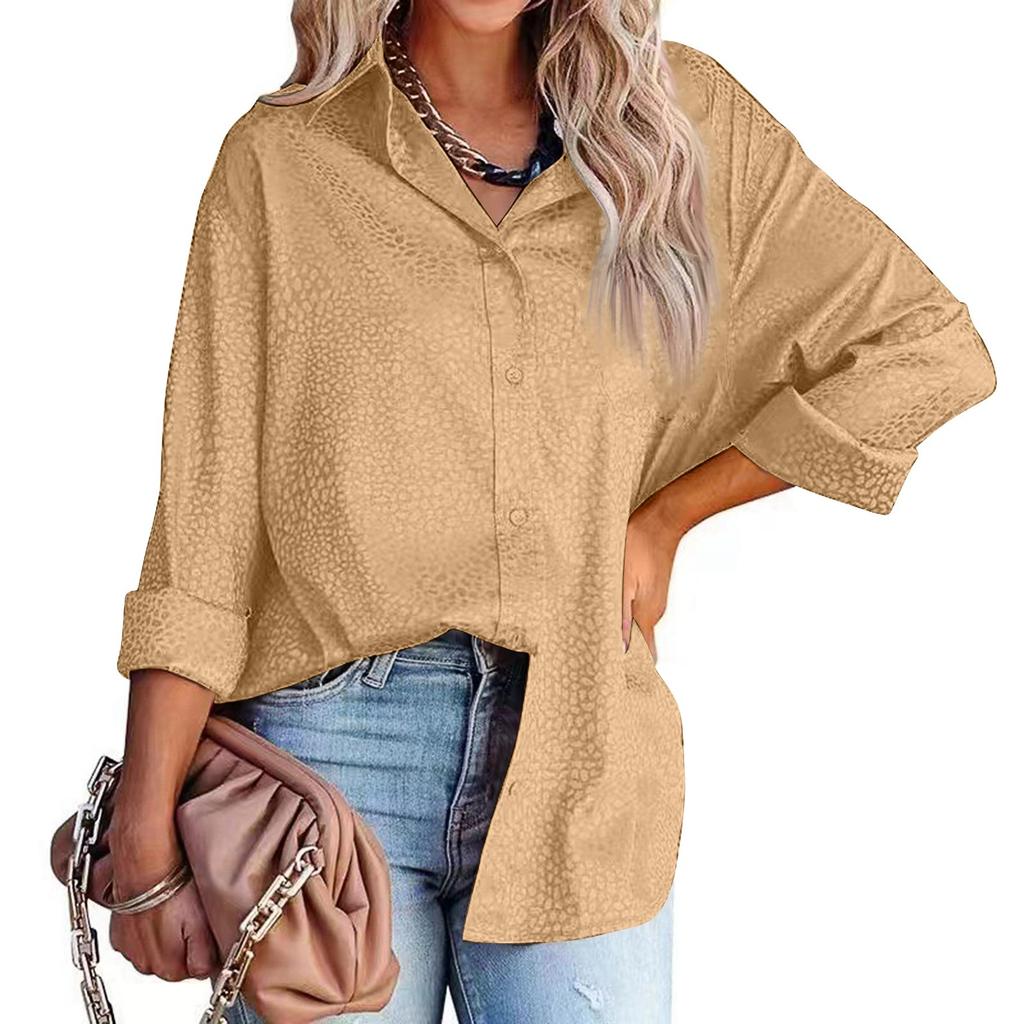 Dames Revers Knoop Luipaard Temperament Lange Mouw Shirt
