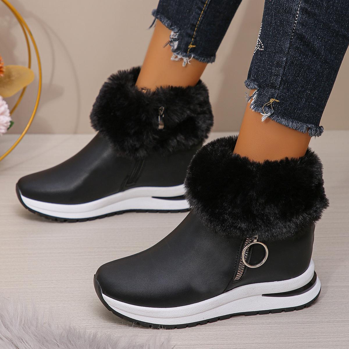 

Snow boots women s winter 2025 new turning hair short tube piled warm and heightening cotton boots tide piled short boots 41 чорний