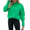 Damen Pullover mit Stehkragen, langen Ärmeln, reine Farbe, flauschig, lockere Passform, Strickpullover, Strickwaren, Blau, S