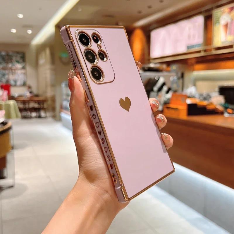 Luxury Love Heart Phone Case For Samsung Galaxy A52 A13 A53 A12 4G 5G S20 FE S22 S21 Ultra S22 Plus A52s A33 A23 A52s Soft Cover