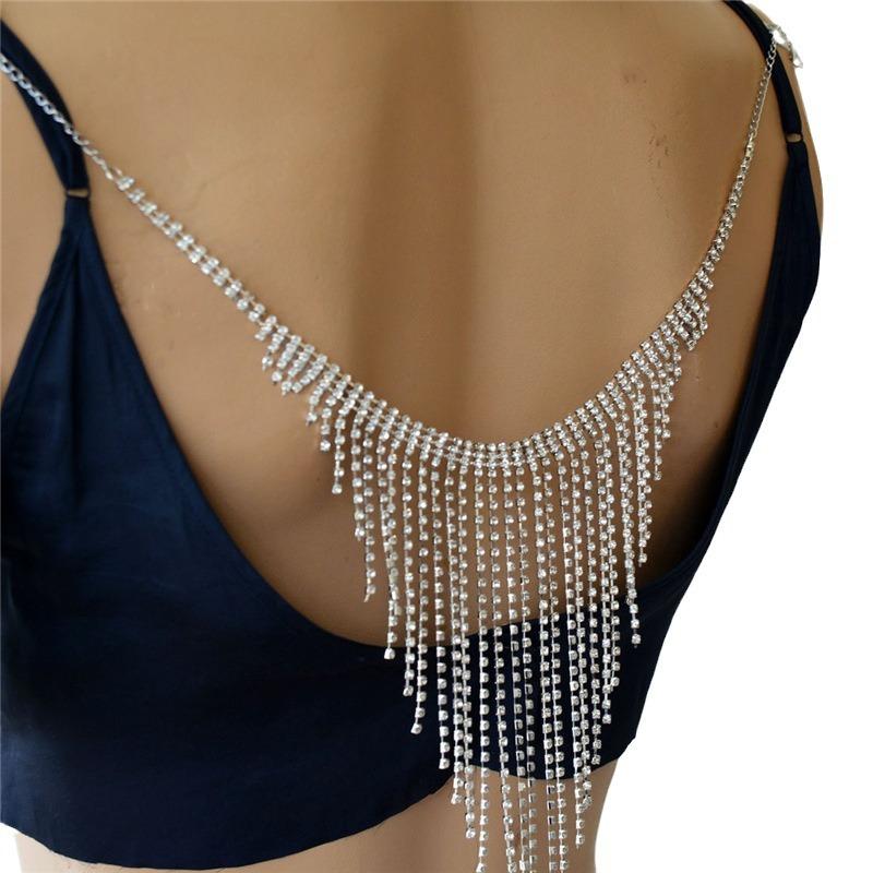 Accessories, Fashion Tassel Full Diamond Backchain Sexy Luxury Dress Accessories Rhinestone Body Chain Chian