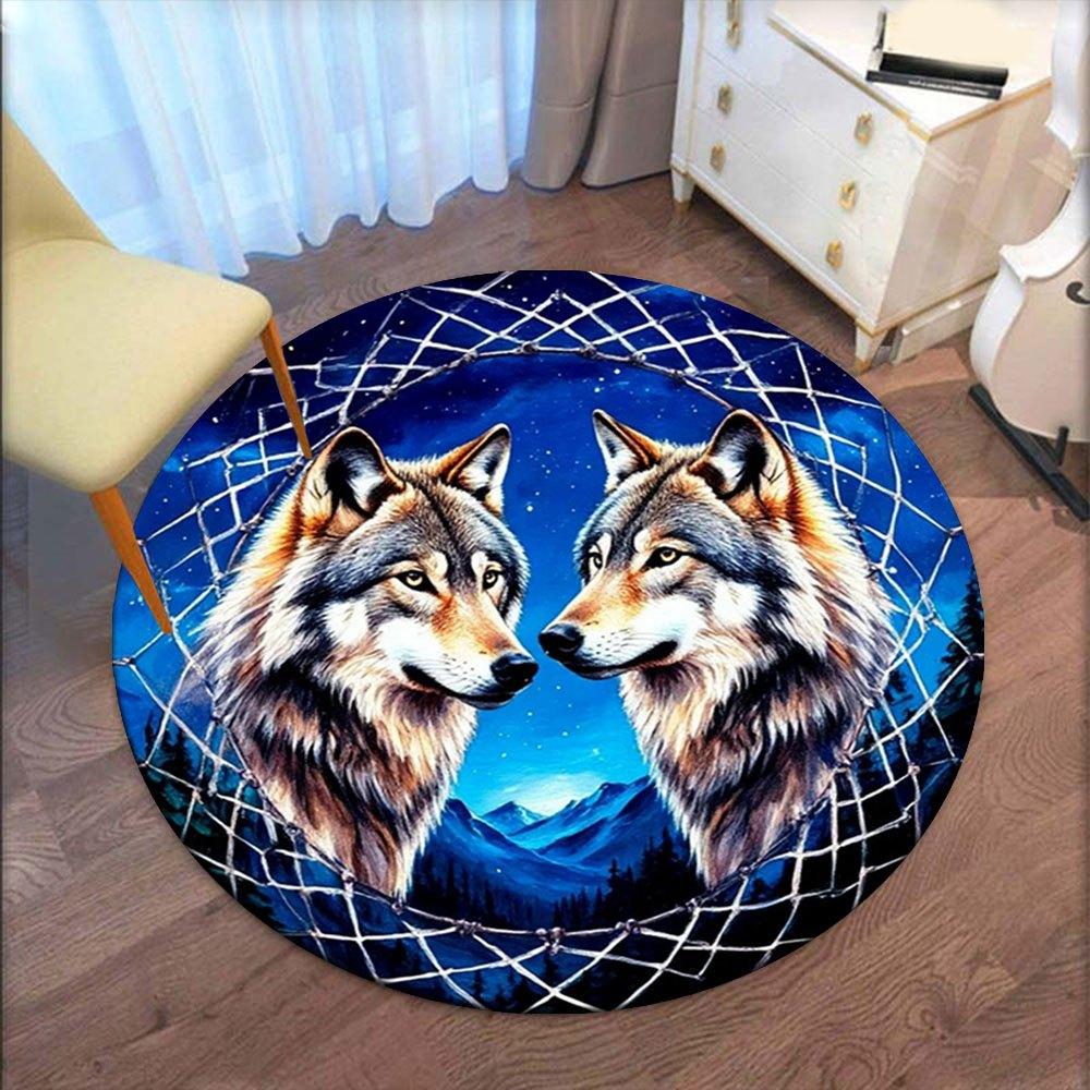 Wolf Dreamcatcher Wall Art: Nature's Guardian DecorRound Non-Slip chair mat chair carpet for office Rugs for Office Decor Gift For Valentine's Day Mot
